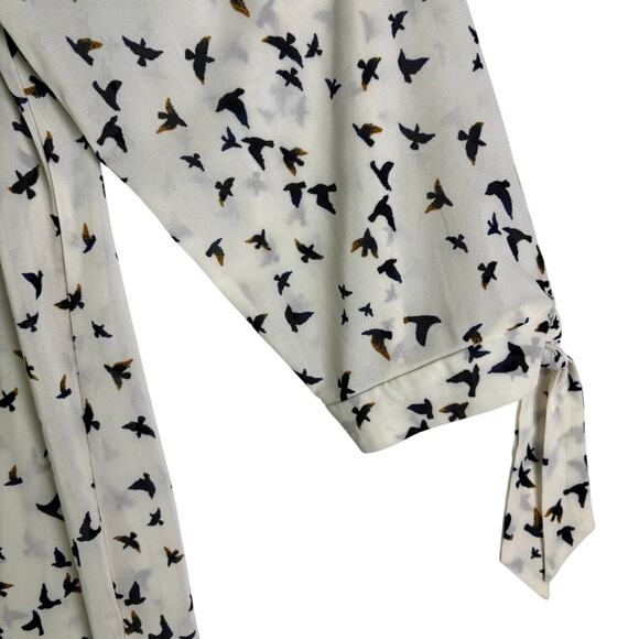 EMBER Sheer Long Sleeve Button Front Bird Pattern Woman’s Blouse Size L - Picture 3 of 10